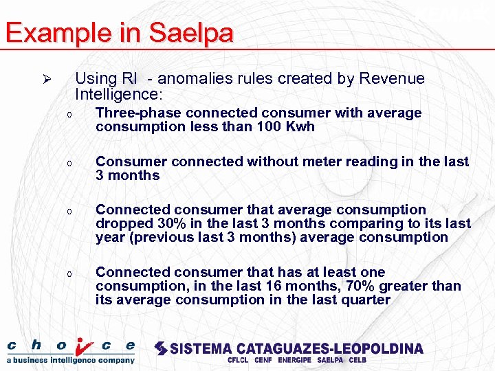 Example in Saelpa Using RI - anomalies rules created by Revenue Intelligence: Ø o