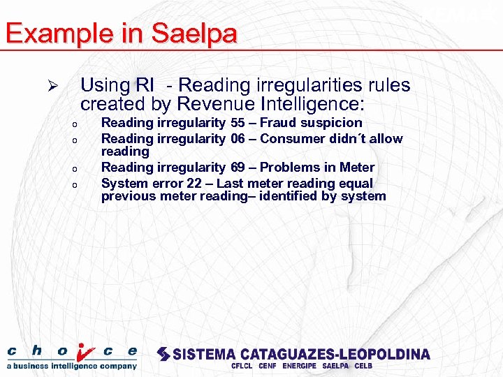 Example in Saelpa Using RI - Reading irregularities rules created by Revenue Intelligence: Ø