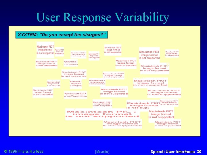 User Response Variability SYSTEM: “Do you accept the charges? ” who? yuh no ma'am