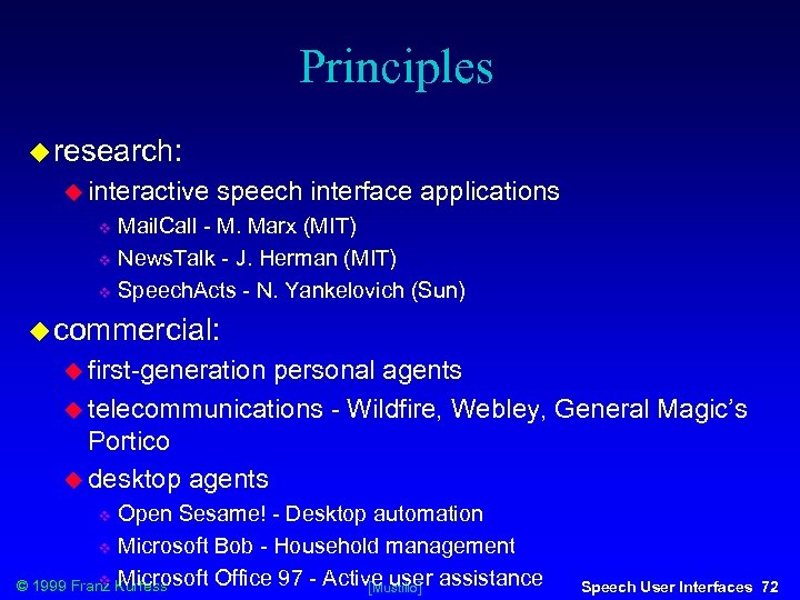 Principles research: interactive speech interface applications Mail. Call - M. Marx (MIT) News. Talk