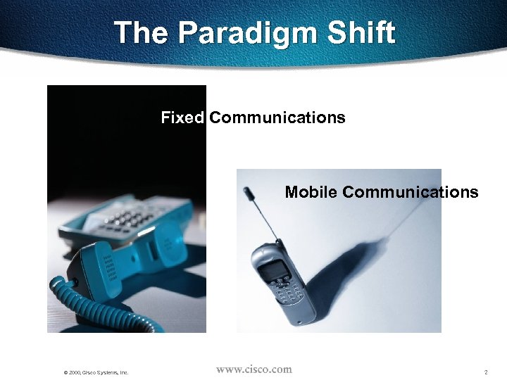 The Paradigm Shift Fixed Communications Mobile Communications © 2000, Cisco Systems, Inc. 2 