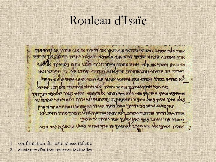 Rouleau d'Isaïe 1 confirmation du texte massorétique 2. existence d'autres sources textuelles 