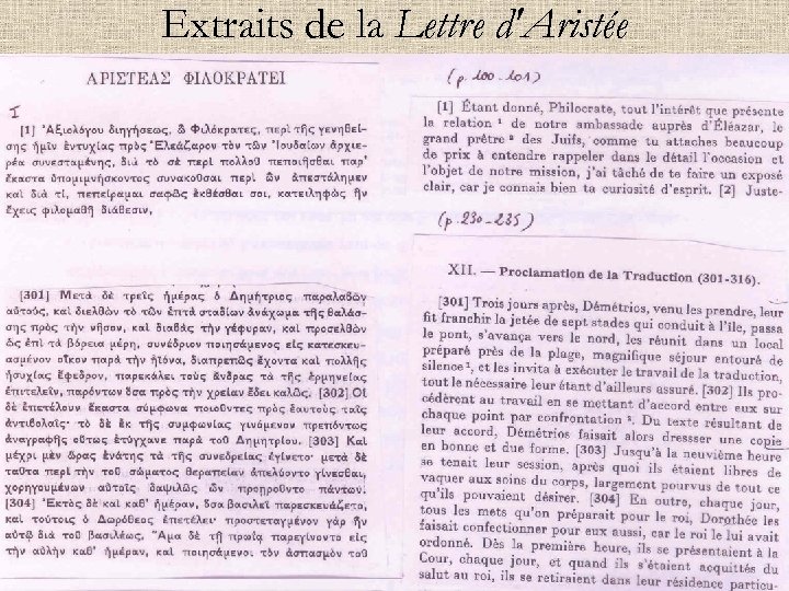 Extraits de la Lettre d'Aristée 