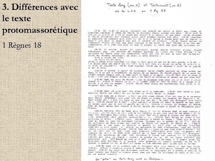 3. Différences avec le texte protomassorétique 1 Règnes 18 