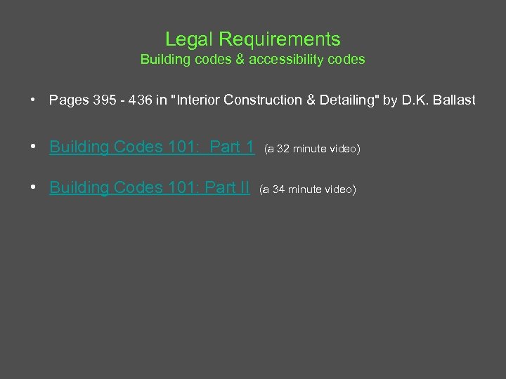 Legal Requirements Building codes & accessibility codes • Pages 395 - 436 in 