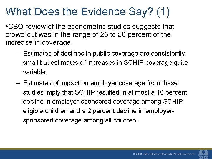 What Does the Evidence Say? (1) • CBO review of the econometric studies suggests