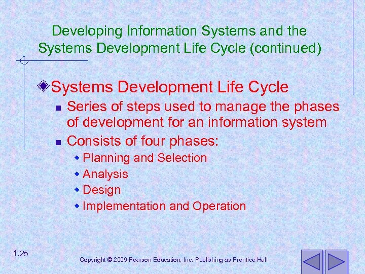 Developing Information Systems and the Systems Development Life Cycle (continued) Systems Development Life Cycle