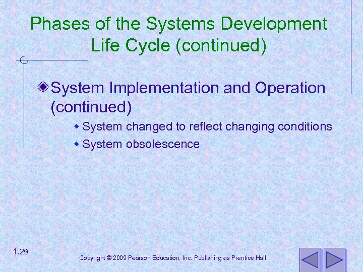 Phases of the Systems Development Life Cycle (continued) System Implementation and Operation (continued) w