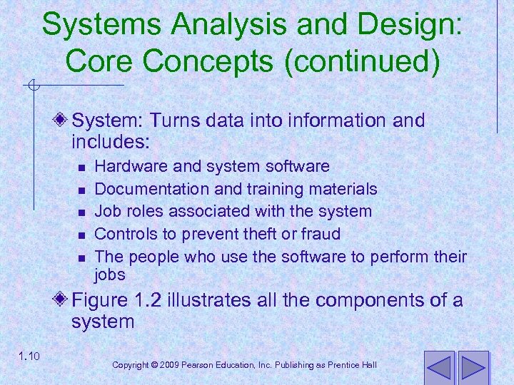 Systems Analysis and Design: Core Concepts (continued) System: Turns data into information and includes: