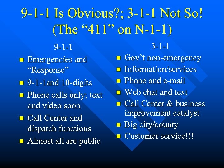 9 -1 -1 Is Obvious? ; 3 -1 -1 Not So! (The “ 411”