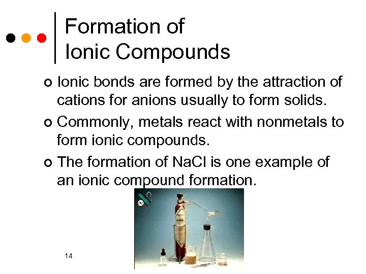 Formation of Ionic Compounds Ionic bonds are formed by the attraction of cations for