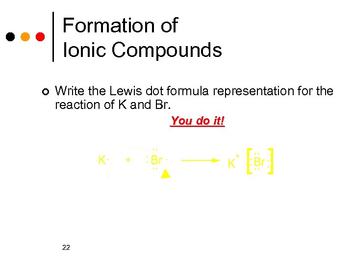 Formation of Ionic Compounds ¢ Write the Lewis dot formula representation for the reaction