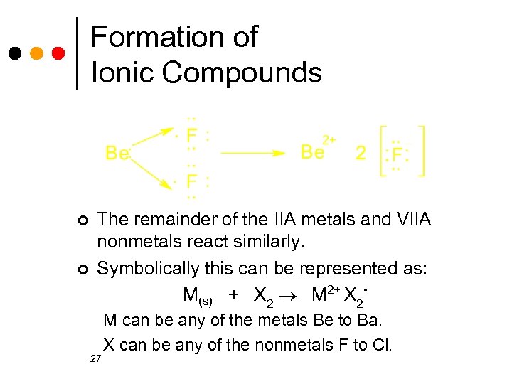 Formation of Ionic Compounds ¢ ¢ The remainder of the IIA metals and VIIA
