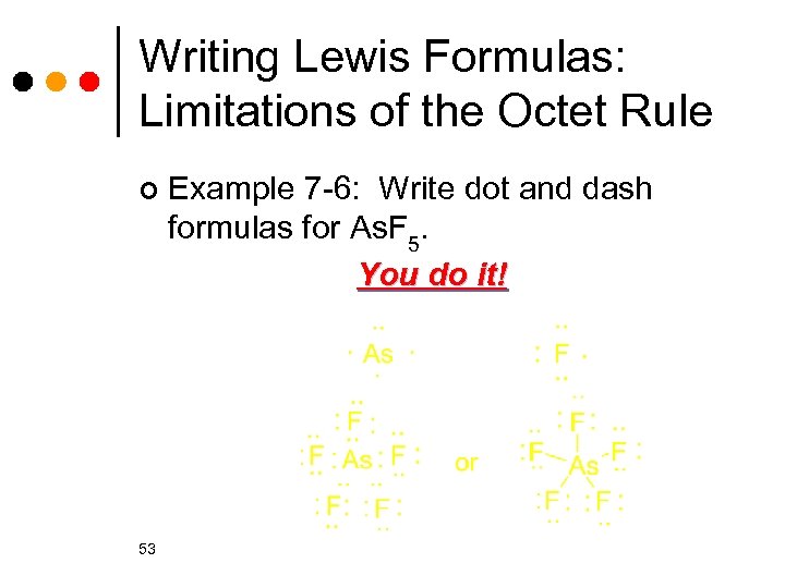 Writing Lewis Formulas: Limitations of the Octet Rule ¢ 53 Example 7 -6: Write
