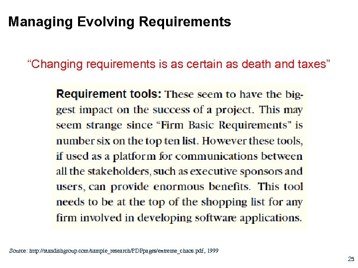 Managing Evolving Requirements “Changing requirements is as certain as death and taxes” Source: http: