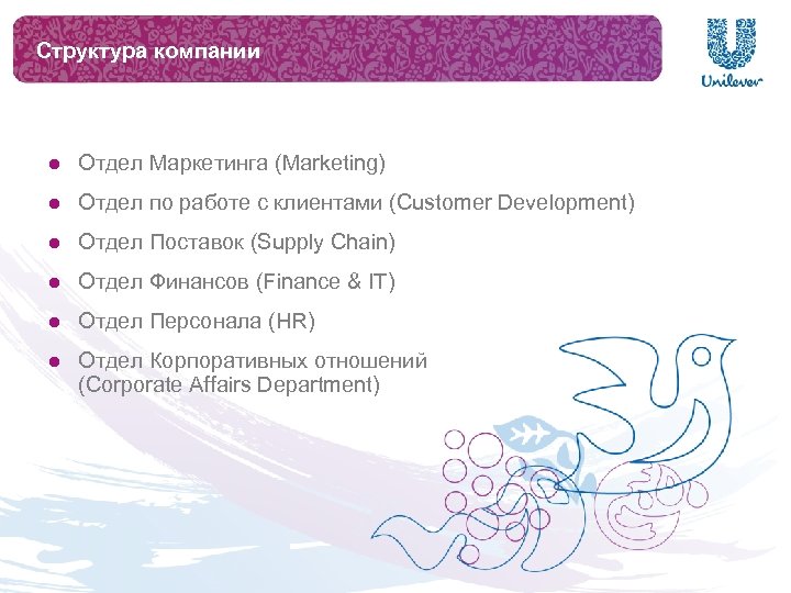 Структура компании l Отдел Маркетинга (Marketing) l Отдел по работе с клиентами (Customer Development)