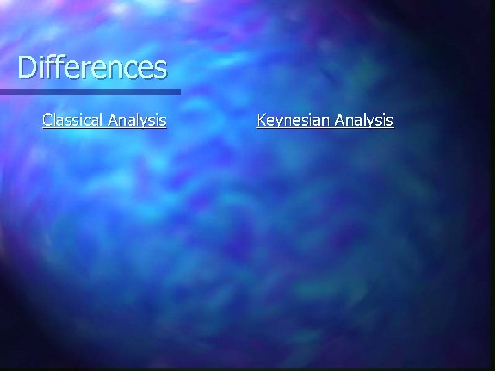 Differences Classical Analysis Keynesian Analysis 