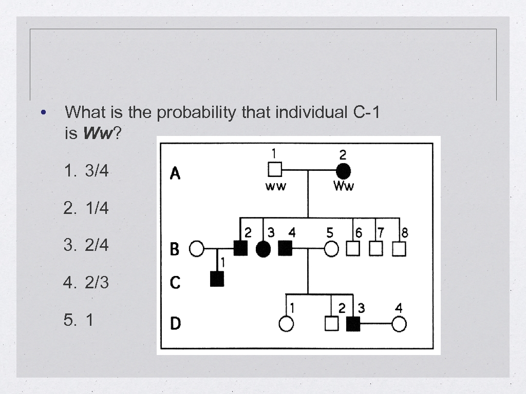  • What is the probability that individual C-1 is Ww? 1. 3/4 2.