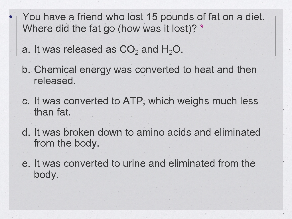  • You have a friend who lost 15 pounds of fat on a