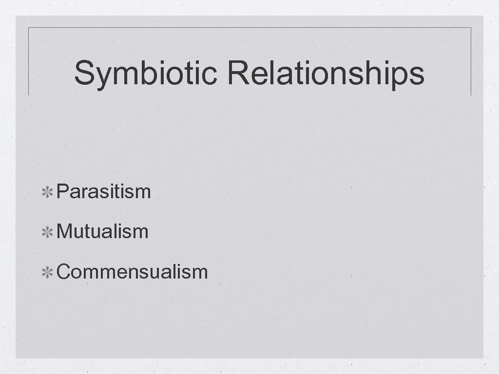 Symbiotic Relationships Parasitism Mutualism Commensualism 