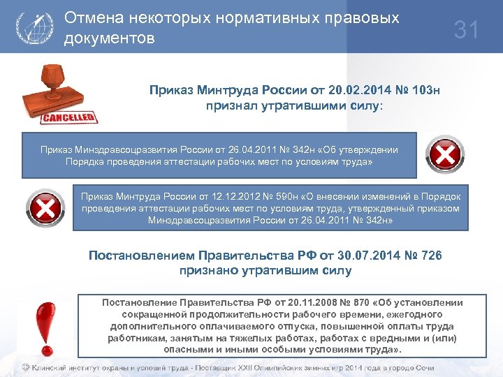 Отмена некоторых нормативных правовых документов 31 Приказ Минтруда России от 20. 02. 2014 №