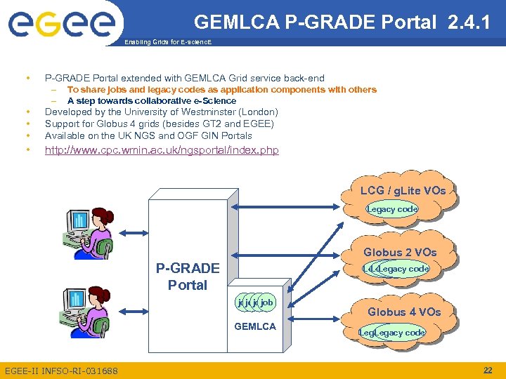 GEMLCA P-GRADE Portal 2. 4. 1 Enabling Grids for E-scienc. E • • P-GRADE