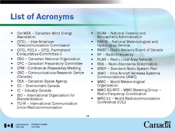 List of Acronyms • Can. WEA – Canadian Wind Energy Association • CITEL –