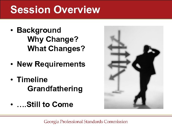 Session Overview • Background Why Change? What Changes? • New Requirements • Timeline Grandfathering