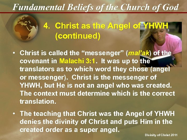 Fundamental Beliefs of the Church of God 4. Christ as the Angel of YHWH