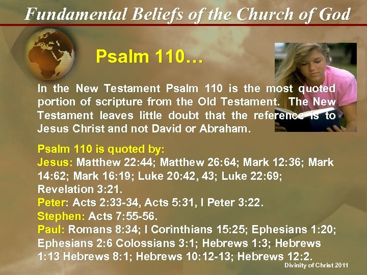 Fundamental Beliefs of the Church of God Psalm 110… In the New Testament Psalm