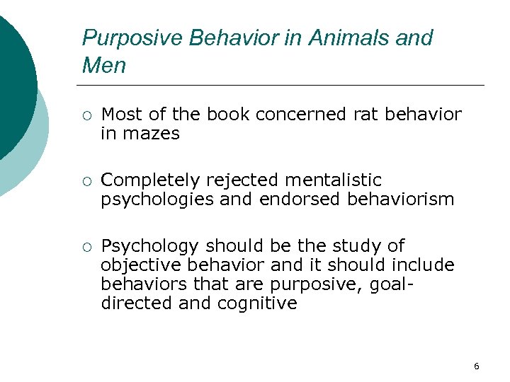 Purposive Behavior in Animals and Men ¡ Most of the book concerned rat behavior