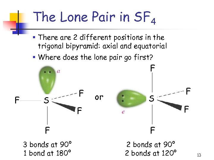 The Lone Pair in SF 4 § There are 2 different positions in the