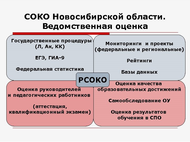 СОКО Новосибирской области. Ведомственная оценка Государственные процедуры (Л, Ак, КК) Мониторинги и проекты (федеральные