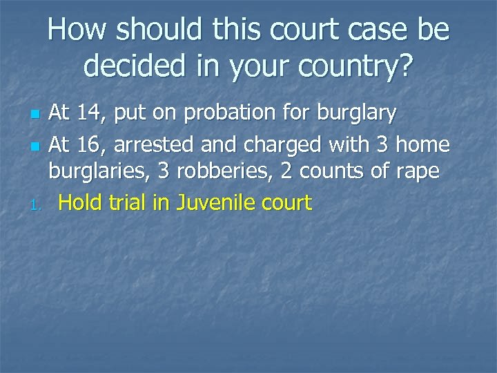 How should this court case be decided in your country? At 14, put on