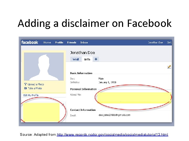 Adding a disclaimer on Facebook Disclaimer can be placed in multiple locations within generic