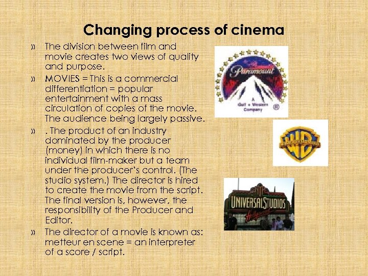Changing process of cinema » » » » The division between film and movie