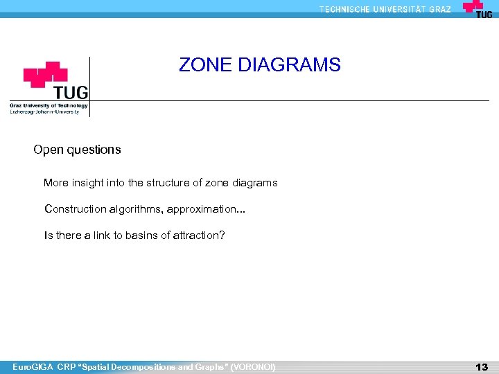 ZONE DIAGRAMS Open questions More insight into the structure of zone diagrams Construction algorithms,