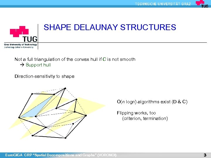 SHAPE DELAUNAY STRUCTURES Not a full triangulation of the convex hull if C is