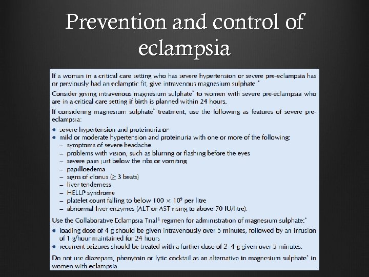 Prevention and control of eclampsia 