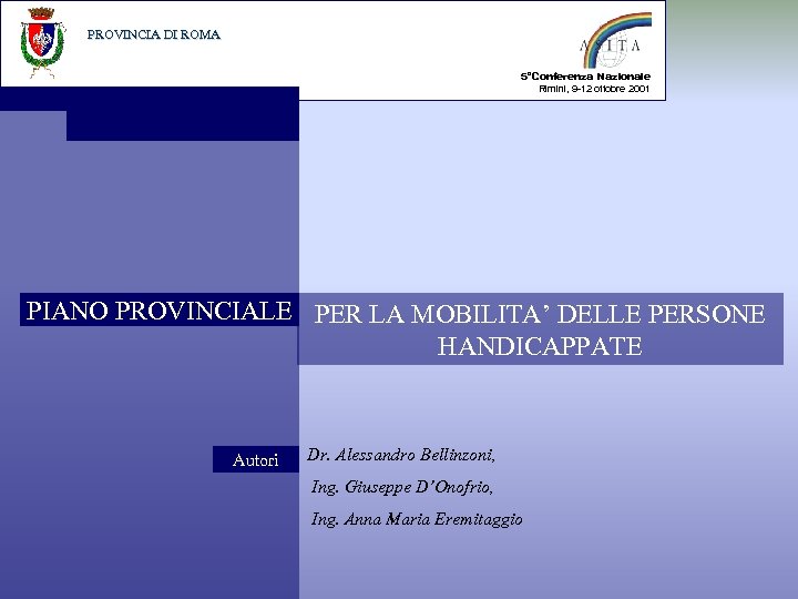 PROVINCIA DI ROMA 5°Conferenza Nazionale Rimini, 9 -12 ottobre 2001 PIANO PROVINCIALE PER LA