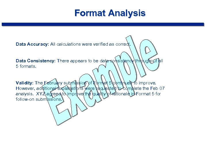 Format Analysis Data Accuracy: All calculations were verified as correct. Data Consistency: There appears