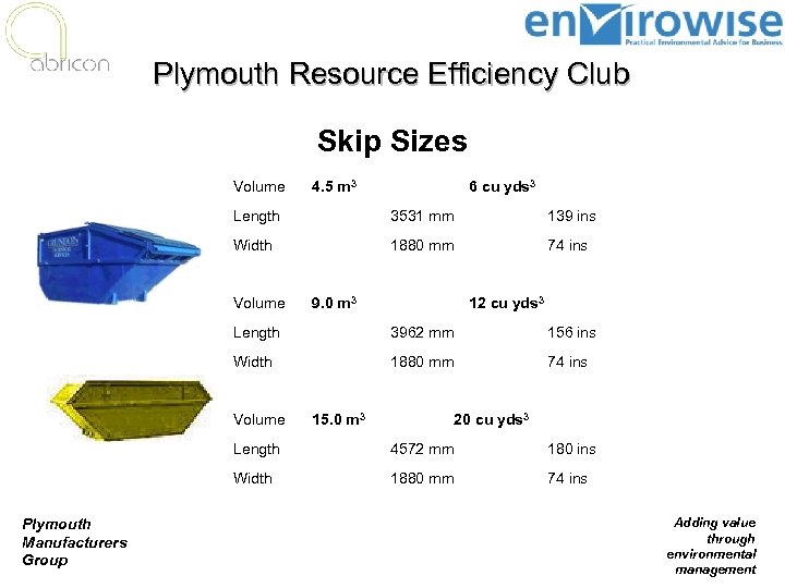 Plymouth Resource Efficiency Club Skip Sizes Volume 4. 5 m 3 6 cu yds