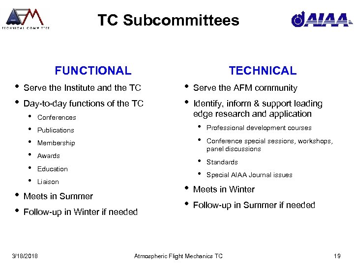 TC Subcommittees FUNCTIONAL • • Serve the Institute and the TC Day-to-day functions of