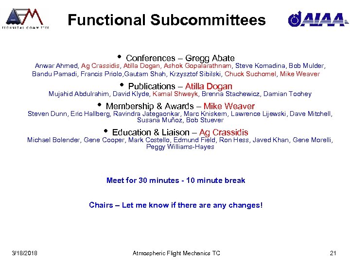 Functional Subcommittees • Conferences – Gregg Abate • Publications – Atilla Dogan Anwar Ahmed,