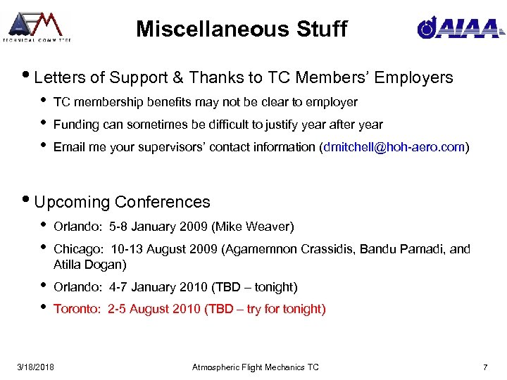 Miscellaneous Stuff • Letters of Support & Thanks to TC Members’ Employers • •