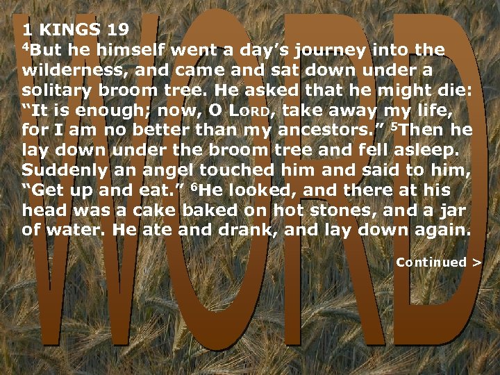 1 KINGS 19 4 But he himself went a day’s journey into the wilderness,