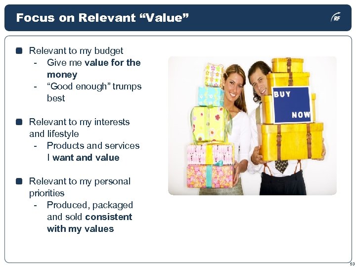 Focus on Relevant “Value” Relevant to my budget - Give me value for the