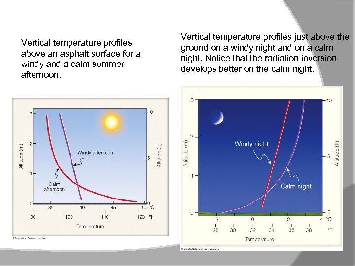 Vertical temperature profiles above an asphalt surface for a windy and a calm summer