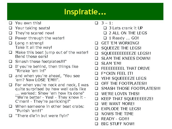 Inspiratie. . . q q q You own this! Your taking seats! They're scared