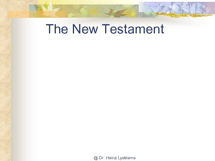 The New Testament @ Dr. Heinz Lycklama 